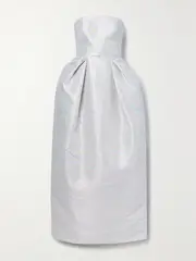 [Christopher John Rogers] Christopher John Rogers - Strapless Pleated Metallic Jacquard Gown - Silver - US2 US 2 Silver