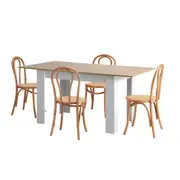 Oikiture 160cm Extendable Dining Table with 4PCS Crossback Dining Chairs Natural
