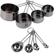 Measuring Spoon, Measuring Cup Set, 8pcs with Engraved Scale, Stainless Steel Nested Structure, for Cooking and Baking use, Black