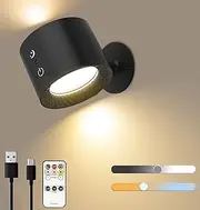 JESLED Wall Sconce, LED Lamp with Rechargeable Battery, Up and Downlight with Remote Control 3 Color Mode & 4 Brightness, 360° Magnetic Cordless Spotlights for Night Light Bedside Reading 1Pack