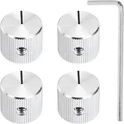 sourcing map 4 Pcs Aluminium Potentiometer Knobs, 1/4"(6.4mm) IDx5/8(15mm) ODx1/2(12.5mm) Height Universal Volume Tone Control Knobs for Guitar, Bass, Straight Line Indicator, Silver