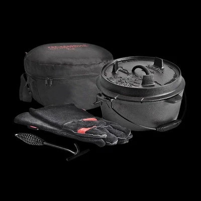 Campfire Camp Oven Set 4.5 Quart Cast Iron Camp Oven Mits Gloves Bag Cookware
