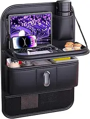 Backseat Car Organizer, Back of Seat Car Organizer Protector, Leather Tablet Holder with Foldable Food Tray, Kick Mats Tissue Box Storage Bag, Travel Accessories