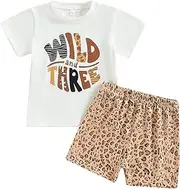 [CHAUKAREAUL] Toddler Girl Birthday Outfit Wild 1-5 Birthday Short Sleeve Romper Shirts Bodysuit Leopard Print Bell Bottom Pant