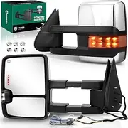YHTAUTO Power Adjusted Heated Towing Mirrors Fit 1999-2002 Silverado, Tahoe, Sierra, Yukon(XL), Suburban, Avalanche, Telescoping Driver Passenger Side Chrome Car Mirrors