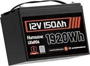 HumsiENK 12V 150Ah LiFePO4 Lithium Battery BCI Group31 - Deep Cycle Battery for Solar, RV, Marine, Off-Grid Applications - 15000+ Life Cycles, Built-in BMS, Safe & Lightweight