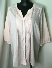 AUTOGRAPH BLUSH PINK DOT PATTERN "PLEATED" 3/4 SLEEVE TOP SZ 24- NEW REDUCED $