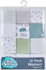 Big Softies Supersoft Spot Baby Washers 12 Piece Set, Green, 12 Count