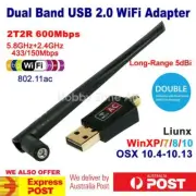 802.11ac AC600 USB WiFi Wireless Adapter Dongle WPS 5GHz Dual Band 5dBi Antenna