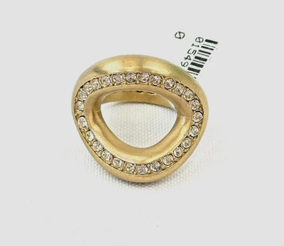 NWT ST. JOHN Brushed Matte Gold Cocktail Ring Clear Swarovski Crystals 8 Oval