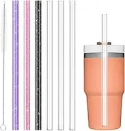6PCS Color Replacement Straws for Stanley 20oz 14oz Tumbler, Alwenid Reusable Glitter Clear Straws Accessories for Stanley Quencher FlowState Mug Cup, BPA Free and Dishwasher Safe