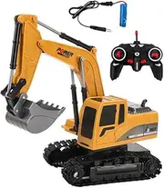Remote Control 1:24 RC Digger Remote Control Excavator Construction Truck Vehicle RC Toys 6CH Rechargeable with Metal Shovel,Light,Sound 13cmx9cmx23cm