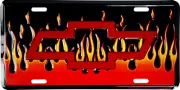 Chevrolet Bow Tie with Flames License Plate Wall Sign Tag Man Cave Made in USA
