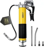UTOOL Grease Gun, 7000 PSI Heavy Duty Pistol Grip Grease Gun Set with 14 oz Load, 18 Inch Spring Flex Hose, 2 Working Coupler, 2 Extension Rigid Pipe and 1 Sharp Type Nozzle Included(Yellow)