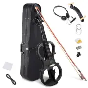4/4 Electric Maple Violin Show Full Size Silent Fiddle Headphone Case Gift Black