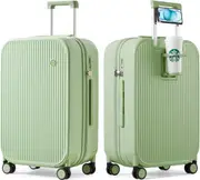mixi Luggage with Cup Phone Holder Hard Shell Rolling Travel Suitcases with Spinner Wheels, Light Green, 26-inch