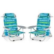 Foldable Backpack Beach Chair with Cup Holder and Storage Pockets Set of 2-Green
