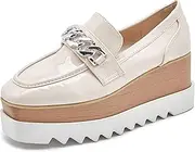 [TOSOFT] Womens British Style Oxford Shoes Chunky Heels Slip On Platform Cute Dress Wedge Loafers Shoes Casual Flat Sneakers