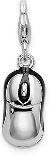 [JewelryWeb] 925 Sterling Silver Solid Polished Fancy Lobster Closure 3 D Enameled Mouse With-Lobster Clasp Charm Pendant Necklace 26x8mm