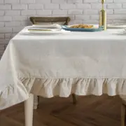 Catzon Vintage Ruffle Tablecloth Cotton Linen Home Decoration-Beige