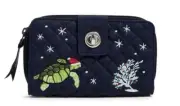 New Vera Bradley Santa Turtle RFID Turnlock Zip Wallet Embroidered Holiday V134