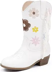 [Motasha] Girls Cowboy Boots Toddler Cowgirl Floral Embroidered Fringe Little Kids Western Boots Girl Riding Boot Birthday Party