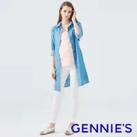 在飛比找PChome24h購物優惠-Gennies奇妮 長版綁帶牛仔襯衫-淺藍(T1D09)