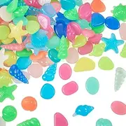 Bestewelry Rainbow Stones Glow in The Dark Glowing Acrylic Pebbles Without Hole Imitation Sea Animals Ornament for Aquarium Pond Bonsai Garden Pathway Swimming Pool