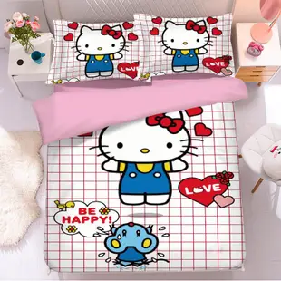 卡通床包组 Hello kitty 床包組 單人/雙人/加大雙人床包組 凱蒂貓 kt貓  床包四件組（被套+床包+枕套）