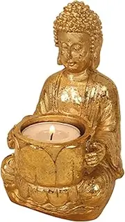 Meditating Buddha Tealight Holder | Resin Tealight Holder Meditating Buddha Figurine | Zen Statue for Patio, Indoor, Garden, Home, Living Room, Porch, Offices, Outdoor Pochy