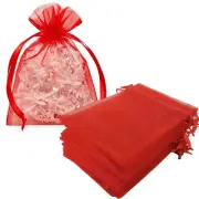 100pc 4x6 inches Gifts Wrap Bags Red,Organza Sheer Fabric,Drawstring Sachet f...