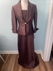 Jessica Howard Women’s Sz 6 Beaded Dark Brown Formal Maxi Gown Jacket MOB NWT