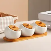 Kitchen Accessories Set Ceramic Seasoning Pot Set Wooden Tray Spice Jar