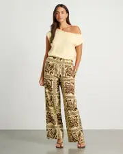 [Jag] Jag Women's Botanica Linen Wide Leg Pants In Brown/gold Size 8 8 Brown