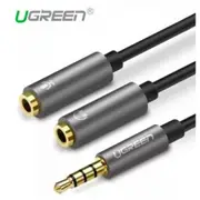 UGREEN AV141 3.5mm Audio Splitter Cable - 20cm - Black Male to 2x Female - Mic Support - Aluminum Case [UG-30619]