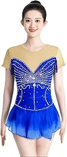 [Zagitova] Figure Skating Dress for Girls Graceful Women Short Sleeve Competition Dance Outfits with Shiny Rhinestone
