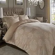 ED Luxury 600 Thread Count Jacquard Duvet Cover 3 Piece Set | Super Soft Cotton Rich & Warm Bedding | Damask Pattern Quilt Cover (King, Natural Ornamental)