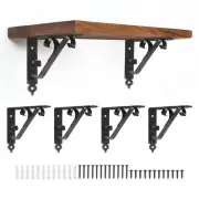 6 Pcs Decorative Shelf Brackets, 250mm/10 Inch Floating Shelf Brackets, Black