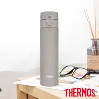 在飛比找ETMall東森購物網優惠-【THERMOS膳魔師】不鏽鋼彈蓋真空保溫瓶400ml棕色(