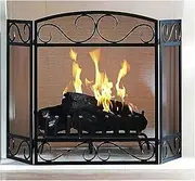 Fire Guard 3-Panel Foldable Black Wrought Iron Fireplace Screen, Outdoor Metal Decor Mesh Spark Guard Cover Solid Safety Proof Fire Place Fence, Tall 31.4inch (Color : Black) Little Surprise