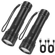 2PCS Zoom Laser Light Super Bright Mini LED Flashlight USB Rechargeable Torch