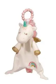 Rainbow Unicorn Teether Plush Toy Soft Silicone Ring Baby Safe Teething 25cm
