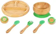 TATA AMG Baby Feeding Set Bamboo Plate and Bowl Set - Bamboo Suction Plate and Suction Bowls for Baby | Bamboo Baby Plates | Bamboo Bowl Baby | Spoons for Babies | Toddler Plates and Bowls Set (Green)