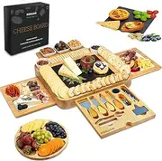 Roccar Cheese Board Birthday Gifts for Women Mum-Bamboo Cheese Boards and Knife Set,Large Charcuterie Board & Accessories,Serving Platter Tray for Wife,Perfect for Engagement,Anniversary,Housewarming