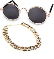 VILLFUL Unique Pcs Animal Decorations Dog Cat Hat and Gold Necklace Fashion Sunglasses
