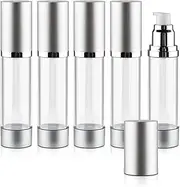 5 Pcs 50ml/1.7oz Airless Pump Bottles Plastic Vacuum Bottle Refillable Lotion Pump Press Dispenser Clear Cream Jar with Silver Lid for Lotion Foundation Cosmetic