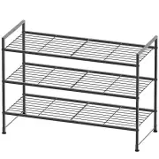 3-Tier Shoe Rack Storage Shelf Black Stackable Design Stores 9 Pairs