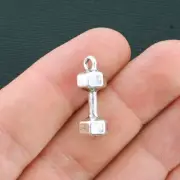 BULK 20 Dumbbell Charms Antique Silver Tone Dumbbell Weight Charm - SC3905