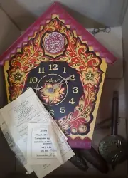 New! Video.USSR Lighthouse Mechanical cuckoo clock Fight Khokhloma painting