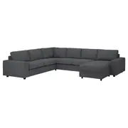 VIMLE corner sofa, 5-seat w chaise longue, with wide armrests/Hallarp grey